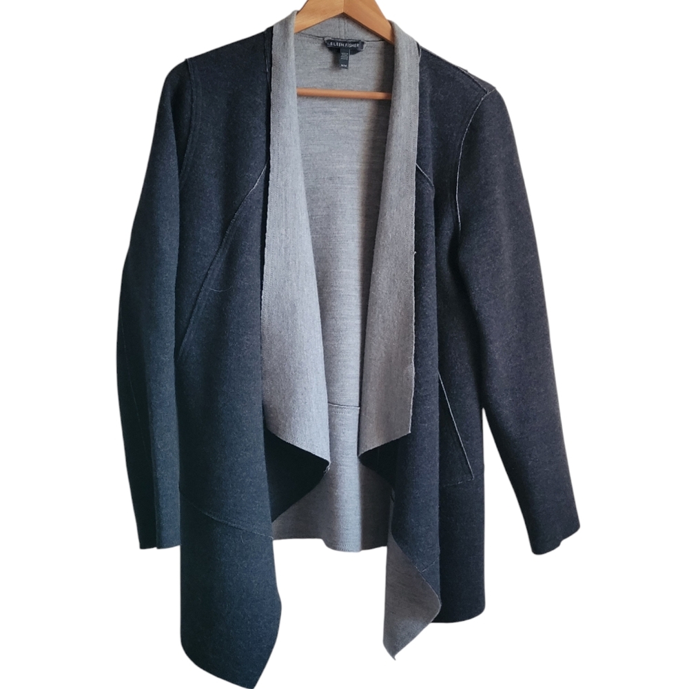 EILEEN FISHER Thick Merino Wool Open Cascade Cardigan Medium
